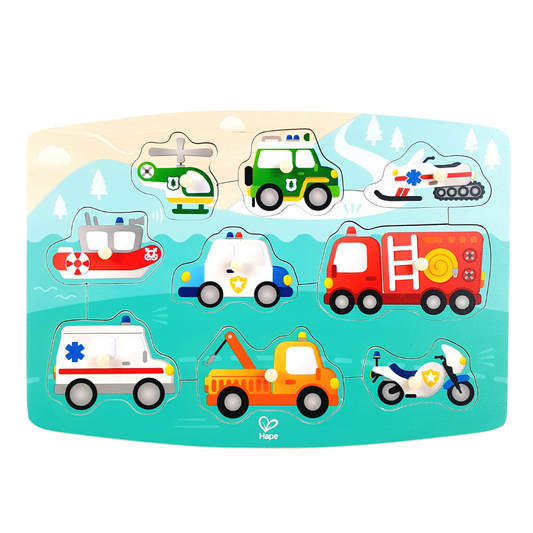 9-Piece Emergency Vehicles Wooden Puzzle