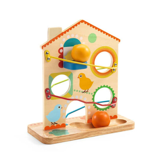 This wooden house ball run game is a lot of fun for little ones.